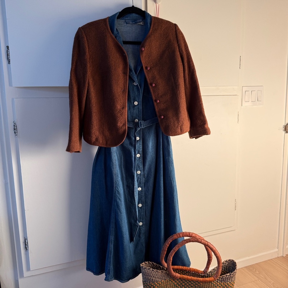 American Vintage Chocolate Brown Textured wool blend Blazer jacket western S/M